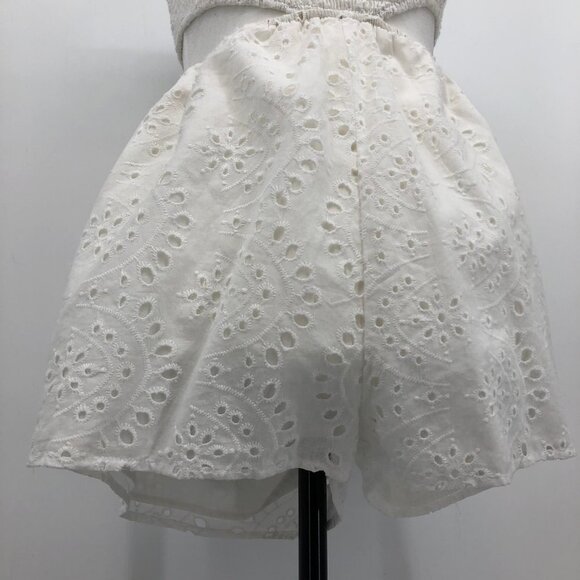 Superdown NWT White Ruth cutout romper eyelet cotton shorts shirred  crop top SP - Picture 10 of 16